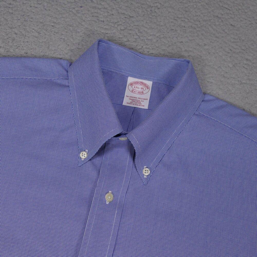 Brooks Brothers Shirt Men 17 1/2-35 Traditional Fit Blue Button Down Long Sleeve